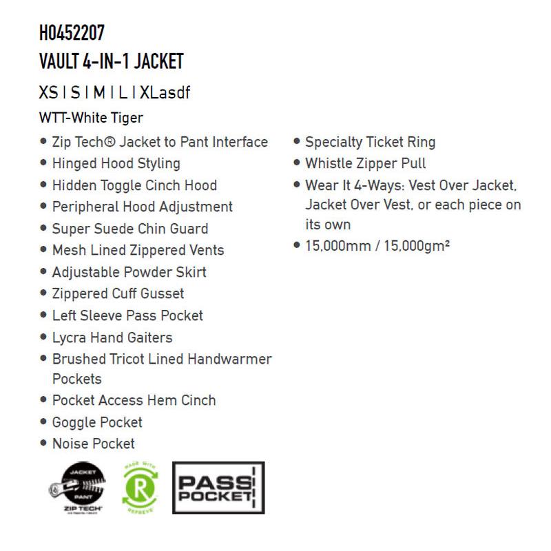 21-22 VOLCOM/ボルコム VAULT 4-IN-1 jacket レディース スノーウェアー ジャケット スノーボードウェア 2022 IN jacket レディース VOLCOM VAULT ジャケット ボルコム