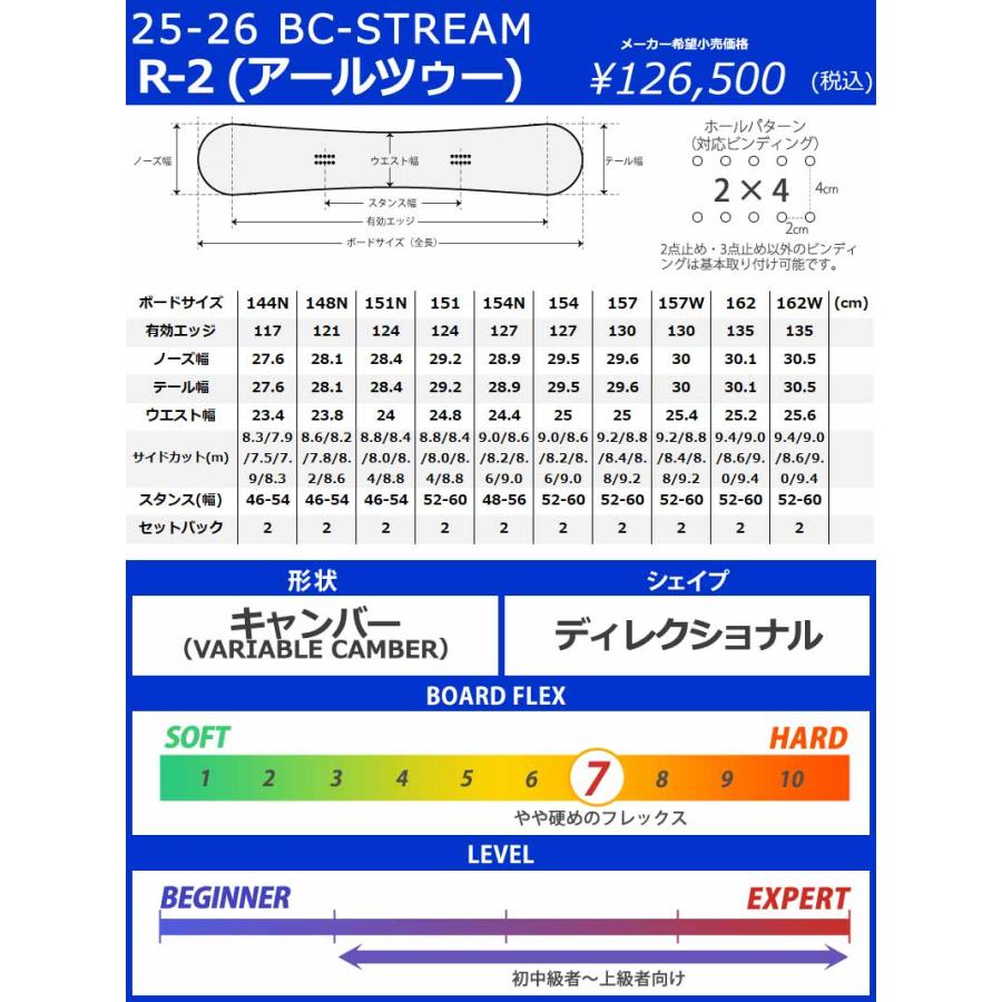 25-26 BC-STREAM / ビーシーストリーム R-2 アールツー メンズ レディース スノーボード 国産 カービング ハンマーヘッド 板 2026 |  | 07