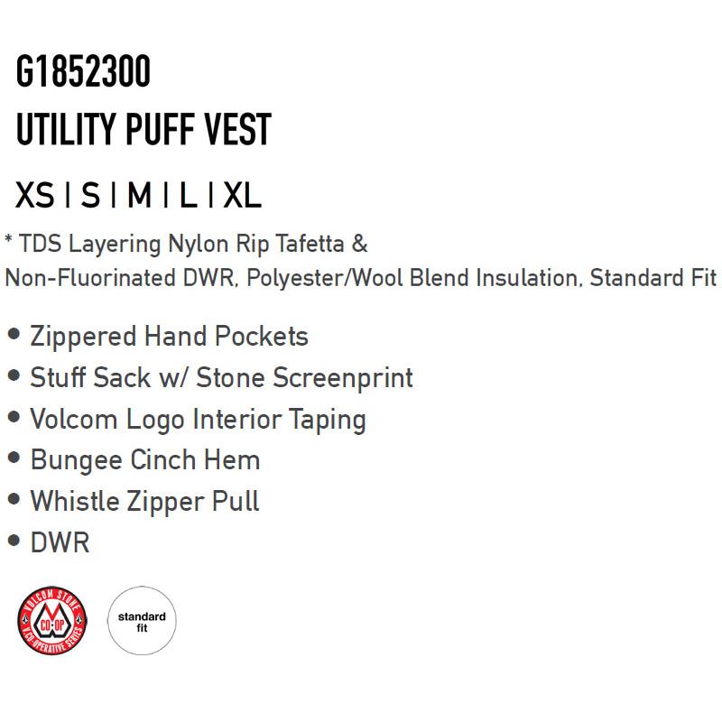 【クーポン配布中】即出荷 22-23 VOLCOM/ボルコム UTILITY PUFF vest メンズ レディース  セカンドレイヤー スノーボードウェア インナーウエア 2023 | VOLCOM | 01