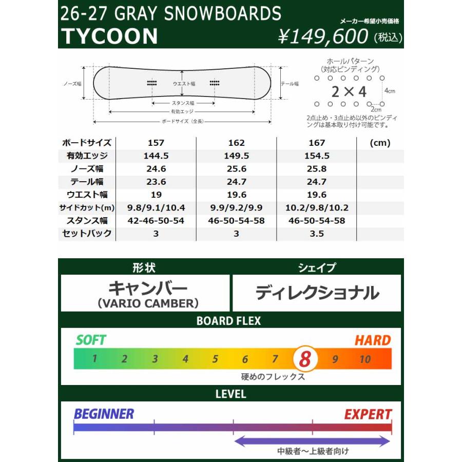 Gray TYCOON 162cm 21-22モデル GRAY（グライ） 26-27 GRAY SNOWBOARDS/グレイ TYCOON タイクーン