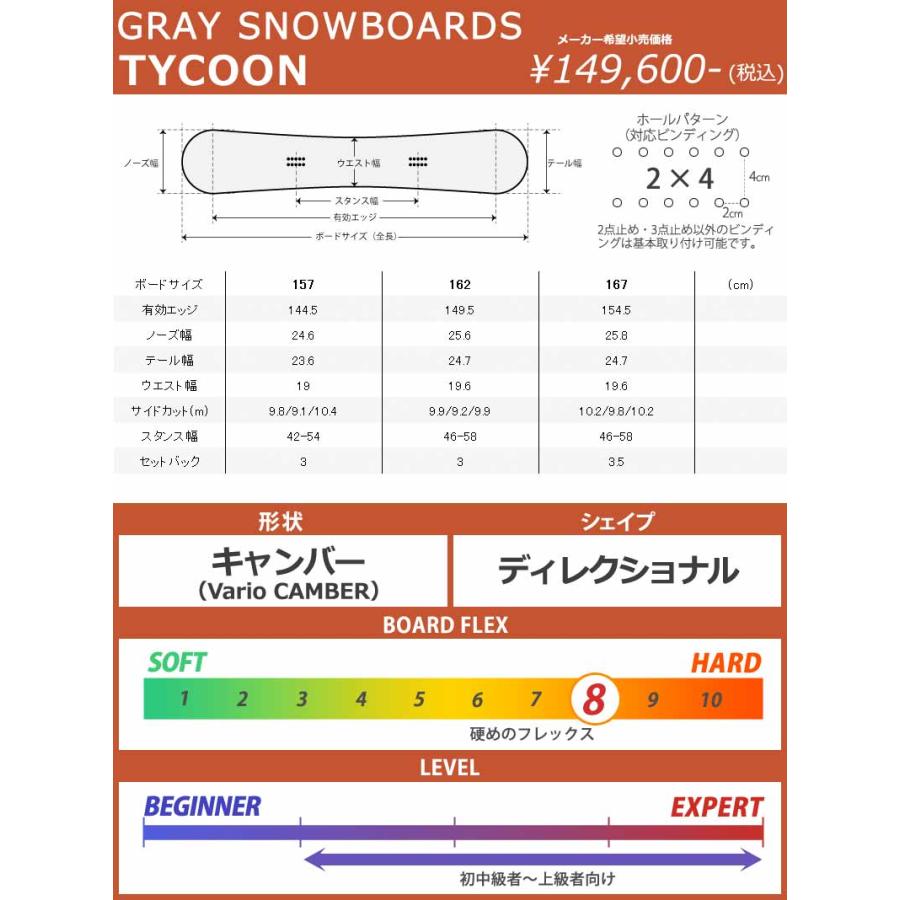 24-25 GRAY/グレイ TYCOON タイクーン メンズ レディース スノーボード カービング アルペン ハンマー 板 2025 予約商品｜breakout｜08