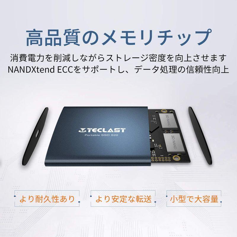 TECLAST SSD 外付け 256GB ポータブルSSD USB3.1 Gen2 2本ケーブル付き 耐衝撃 耐振動 超小型 コンパクト｜breath-kk｜02