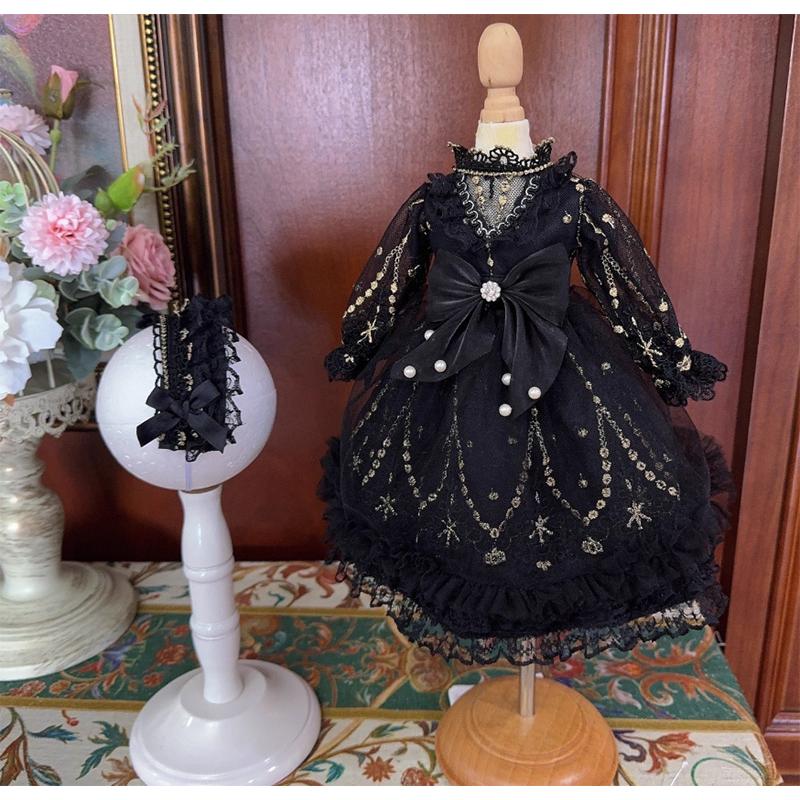ドール服 BJD ゴシックロリータ ワンピース ブラックレース ドレス 