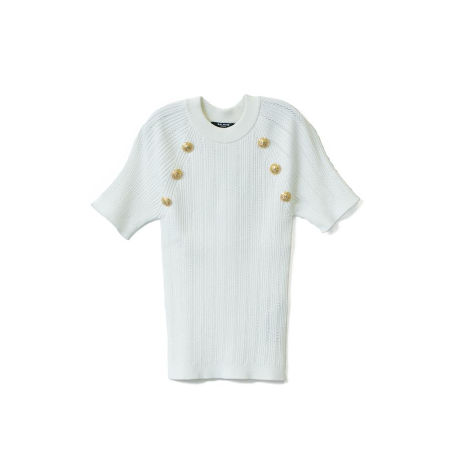バルマン Tシャツ 半袖ニット 丸首 クルーネック プルオーバー 