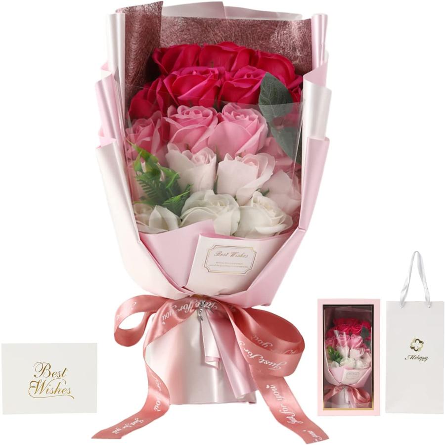 Moluppy ソープフラワー 花束 バラ 赤 青 紫 ピンク 紙袋付