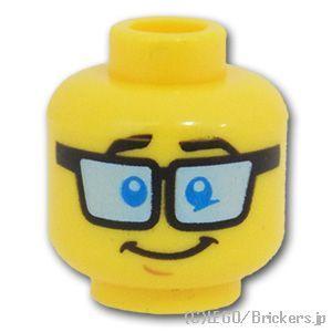 レゴ パーツ ばら売り #3626cpb1841 ミニフィグ ヘッド - 薄青の眼鏡のスマイル/恐れ顔：イエロー | LEGOの部品｜brickers