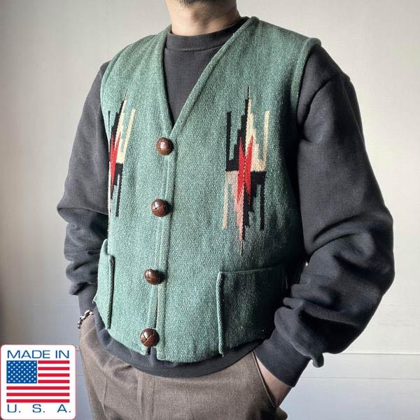 ORTEGA'S ベスト　赤タグ 60s USA製 ORTEGA'S オルテガ チマヨ ベスト 42 グリーン系 赤タグ XL