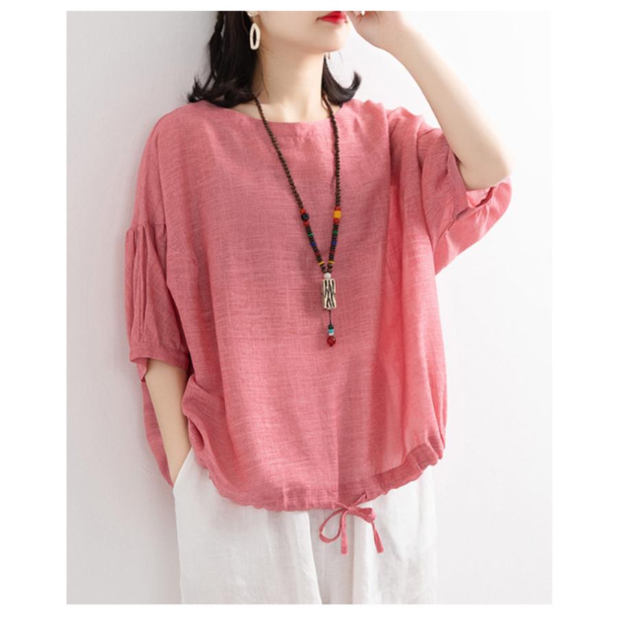 涼しい ブラウス 大人 ティーシャツ ゆったり ラウンドネックサマーブラウス 春 かわいい 人気 シャツ 5分袖 Tシャツ 薄手 半袖 7分袖 カジュ |  | 10