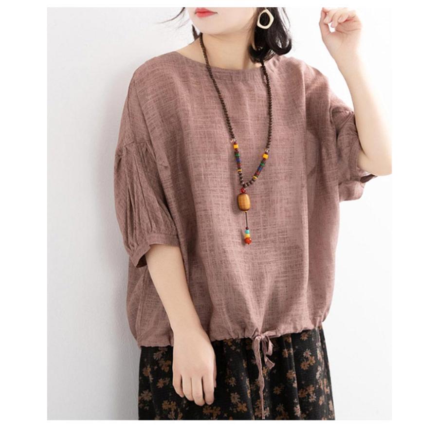涼しい ブラウス 大人 ティーシャツ ゆったり ラウンドネックサマーブラウス 春 かわいい 人気 シャツ 5分袖 Tシャツ 薄手 半袖 7分袖 カジュ |  | 11
