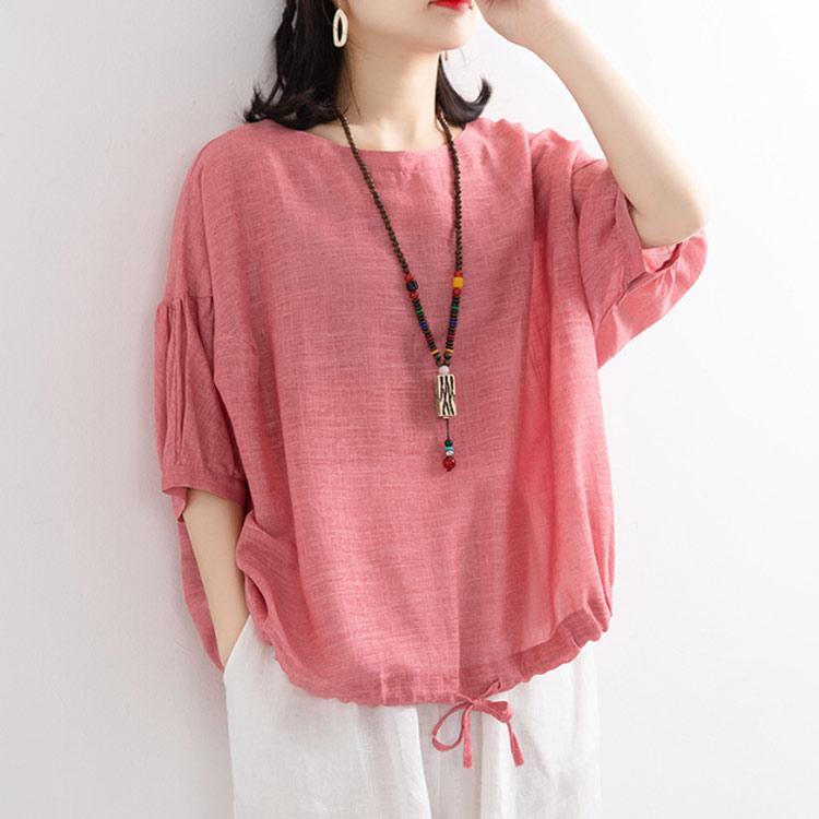 涼しい ブラウス 大人 ティーシャツ ゆったり ラウンドネックサマーブラウス 春 かわいい 人気 シャツ 5分袖 Tシャツ 薄手 半袖 7分袖 カジュ |  | 01