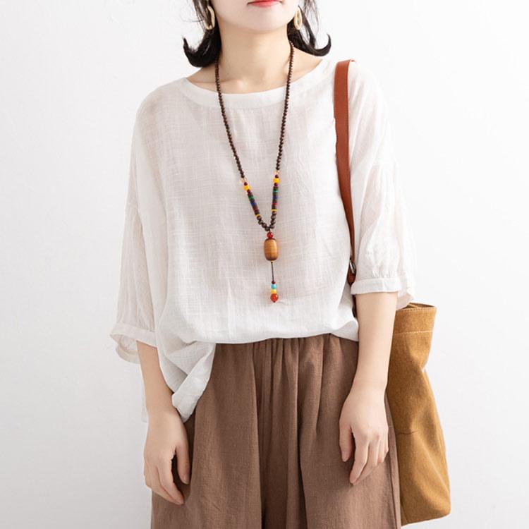 涼しい ブラウス 大人 ティーシャツ ゆったり ラウンドネックサマーブラウス 春 かわいい 人気 シャツ 5分袖 Tシャツ 薄手 半袖 7分袖 カジュ |  | 04