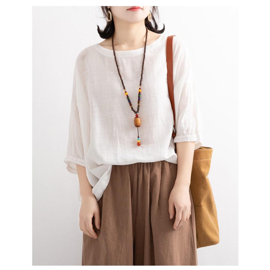 涼しい ブラウス 大人 ティーシャツ ゆったり ラウンドネックサマーブラウス 春 かわいい 人気 シャツ 5分袖 Tシャツ 薄手 半袖 7分袖 カジュ |  | 09
