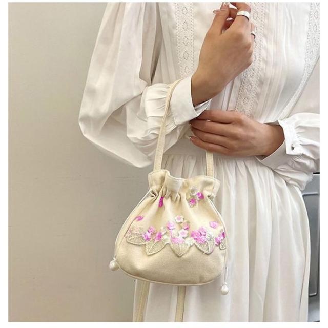 巾着バッグ 可愛い 袴 和装小物 花柄 バッグ 手提げ ショルダーバッグ 