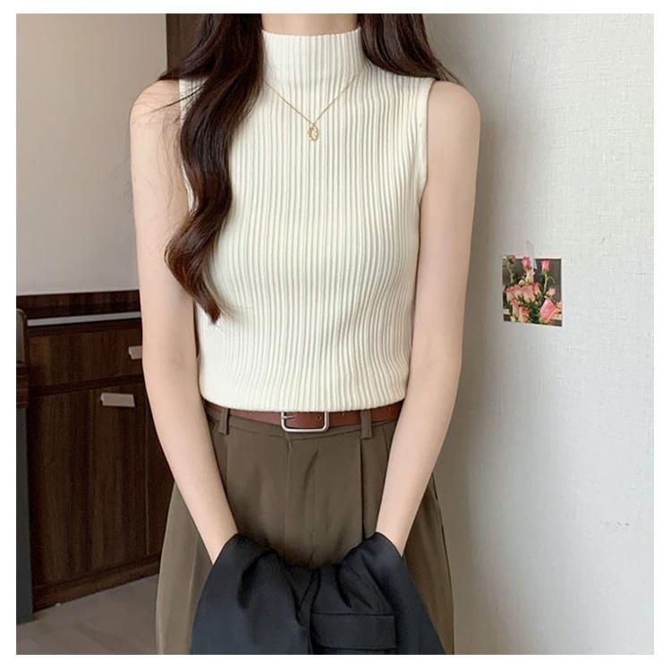 新色追加！全10色/2枚入！ ハイネック ノースリーブ プリーツ T