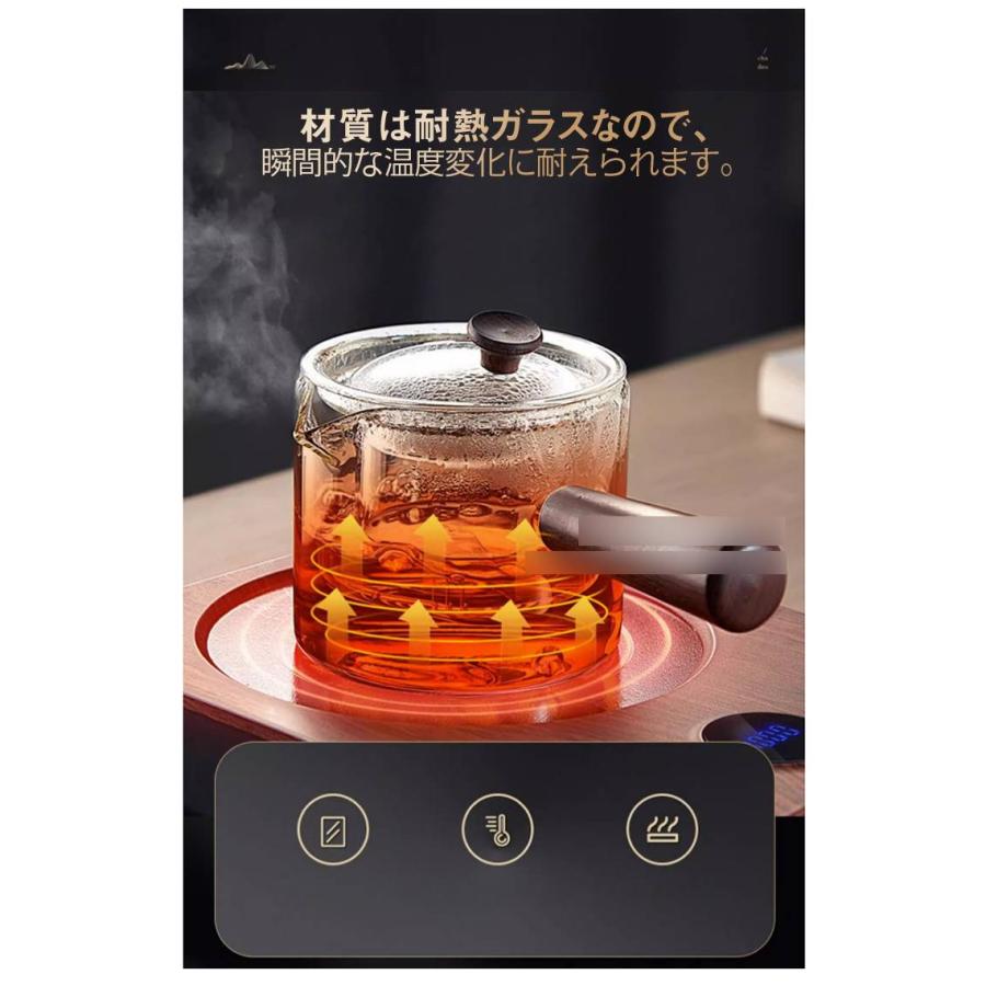 急須 横手 透明ガラス 耐熱ガラス 木製持ち手 大容量 ガラスポット