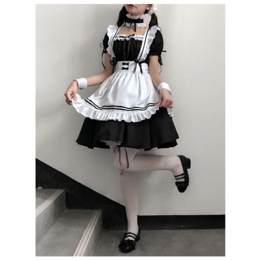 コスプレ メイド服 かわいい 女の子 8点セット メンズ 半袖 ロリータ