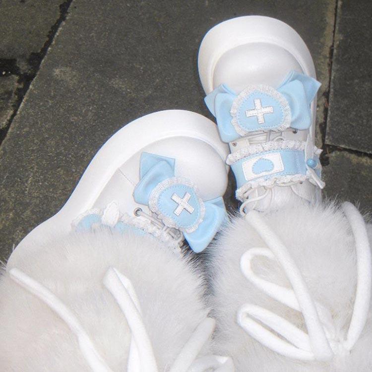 ホワイト　ロリータ エナメル靴 ローファーゴスロリ 地雷 量産 病みかわ　フリル ホワイトロリータ エナメル靴 ローファーゴスロリ 地雷 量産 病