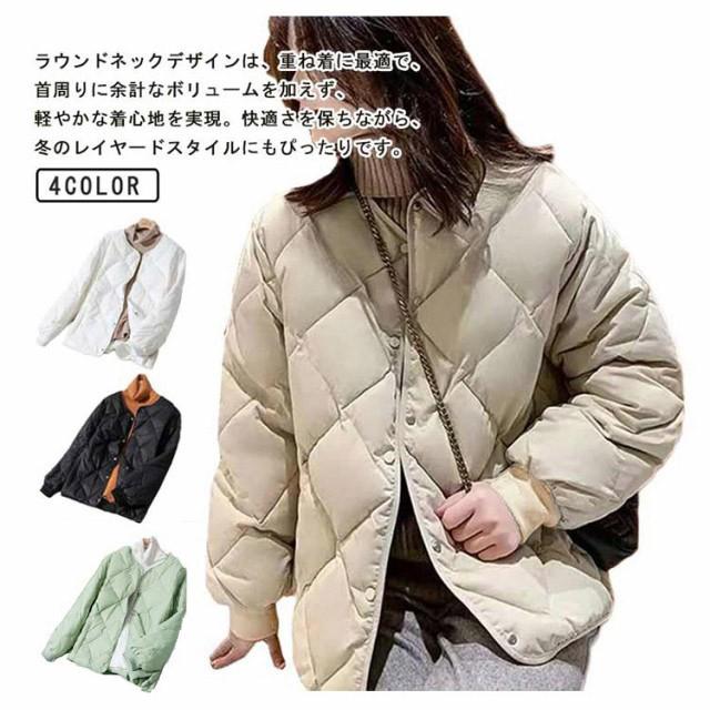 カジュアル 中綿ジャケット 長袖 ノーカラー ショット丈 中綿 冬