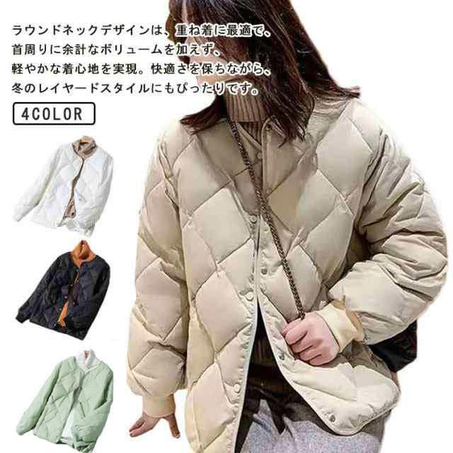 カジュアル 中綿ジャケット 長袖 ノーカラー ショット丈 中綿 冬