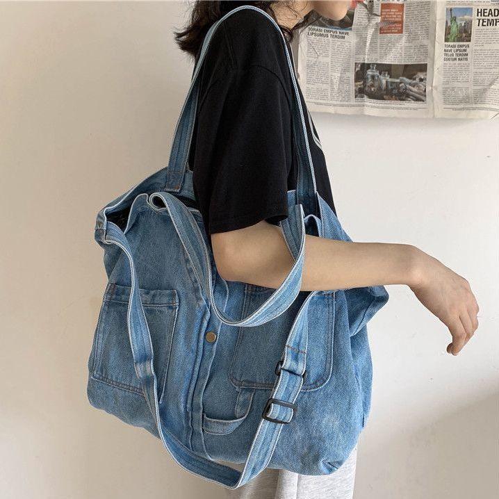 送料無料 デニム トートバッグ リメイク風 大容量 ショルダーバッグ