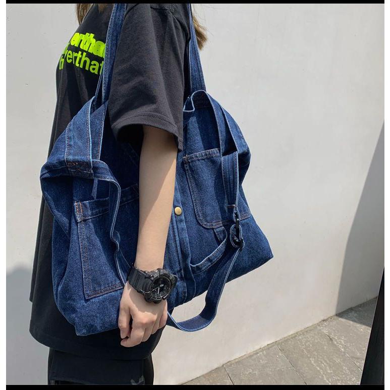 送料無料 デニム トートバッグ リメイク風 大容量 ショルダーバッグ