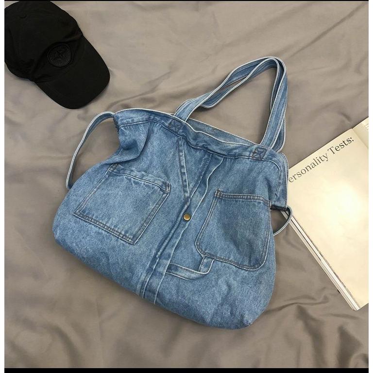 送料無料 デニム トートバッグ リメイク風 大容量 ショルダーバッグ