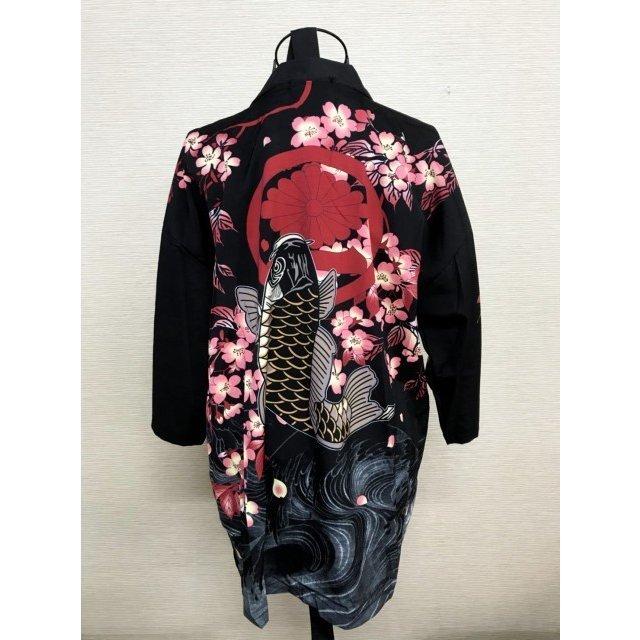 鯉と桜　法被　半纏 鯉 大祭 袢天 お祭り衣装 カーディガン 長半纏 ハッピ ユニフォーム 神輿 半天 はんてん |  | 03