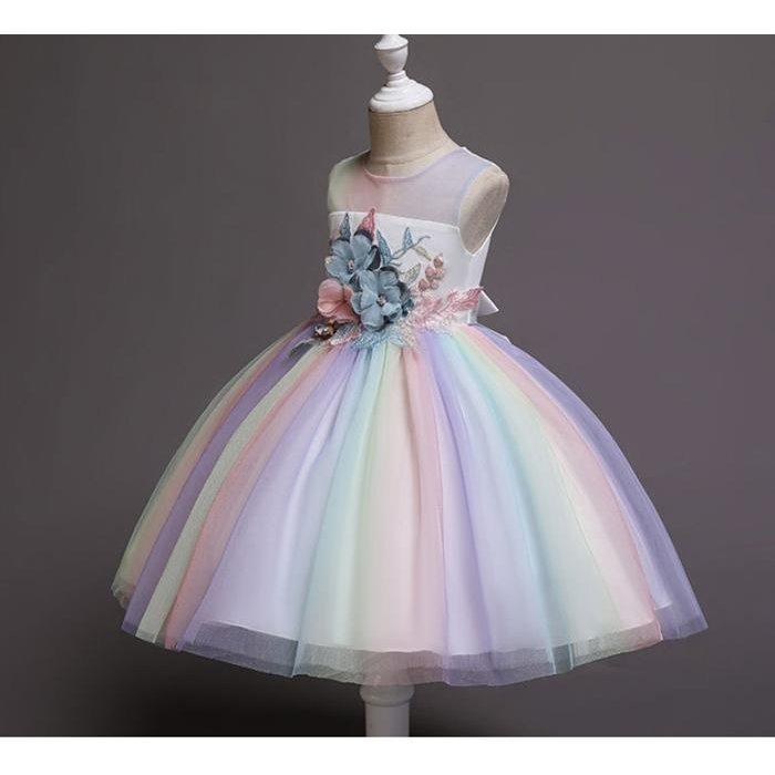 キッズ　ワンピース 子供ドレス　ドレス　子供　発表会　女の子 フラワーガール　虹色 結婚式ワンピース |  | 01