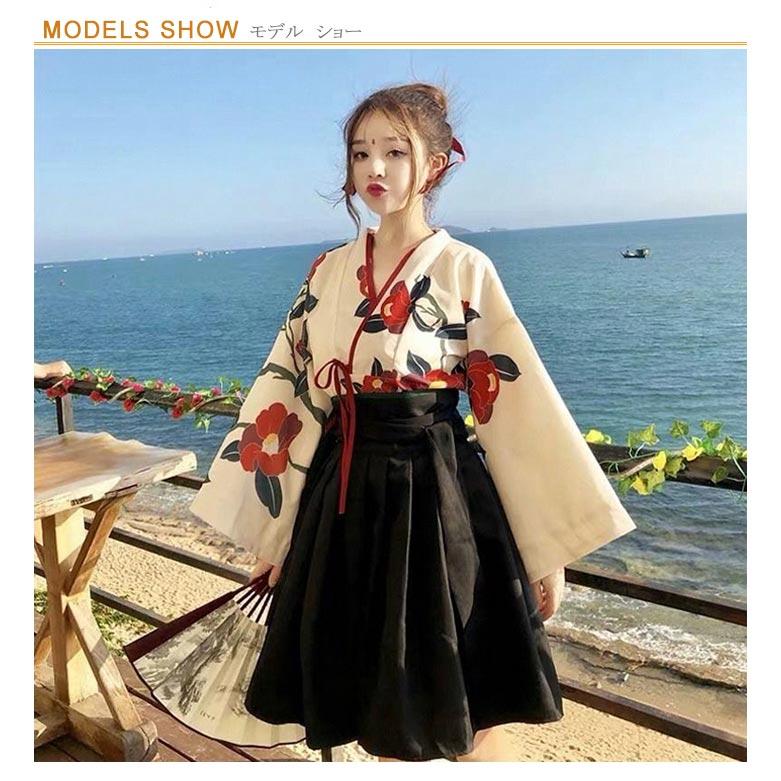 衣装 ロリータ 花柄 和服 コスプレ 袴セット 袴 仮装 着物トップス＆袴