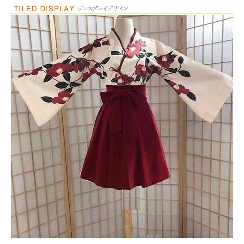 衣装 ロリータ 花柄 和服 コスプレ 袴セット 袴 仮装 着物トップス＆袴