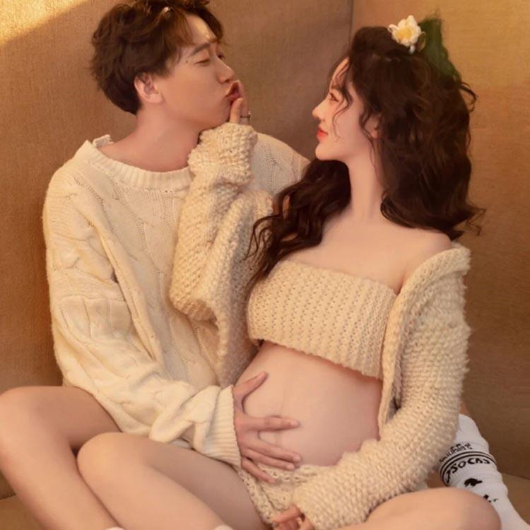 マタニティ 写真服 フォト ニット ママ ペア ニット上着 撮影 靴下