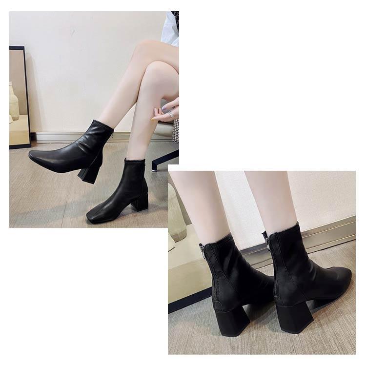 レインシューズ スクエアトゥ ミドルヒール レインブーツ 春 秋 冬