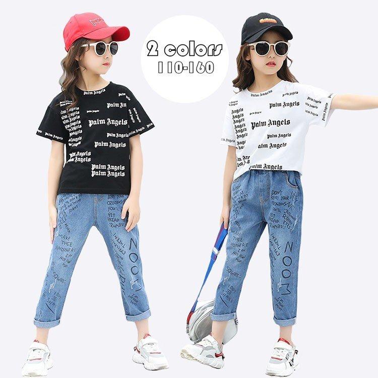 人気直販 子供服 セットアップ キッズ 女の子 夏 上下セット 半袖 英字 Tシャツ 九分丈パンツ ジュニア服 カジュアル 可愛いシンプル おしゃれ お出かけ ショッピング日本 Ssl Daikyogo Or Jp