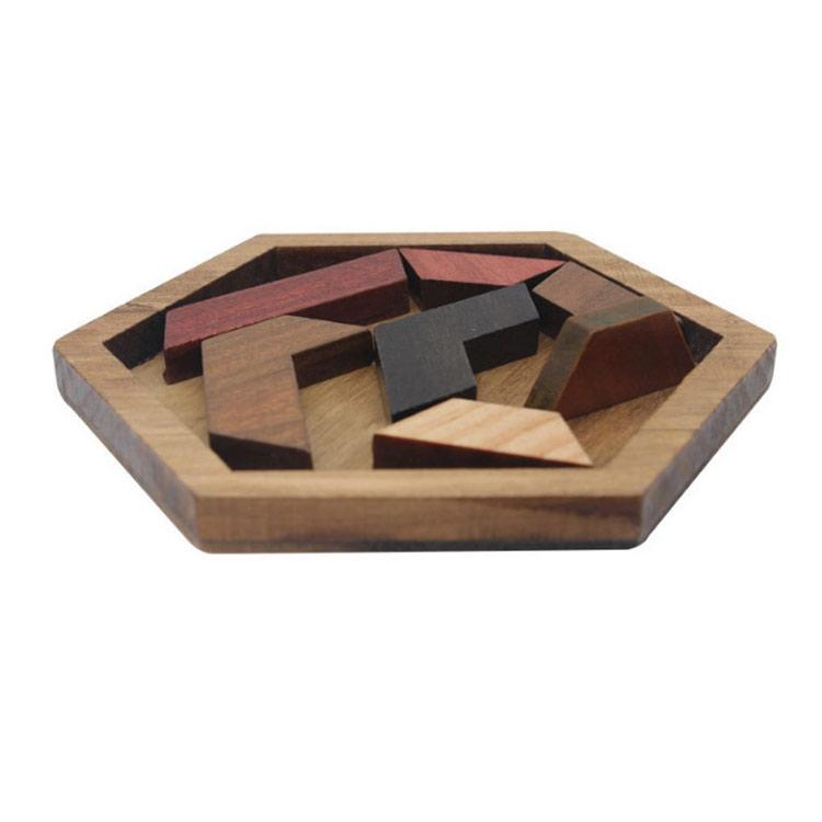 全12色 木製パズル 型はめパズル 形合わせ 六角形 はめ込み ブロック