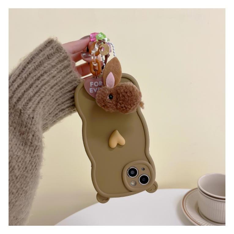 マスコット付き！ iPhoneケース ウエーブ 熊耳 大人かわいい