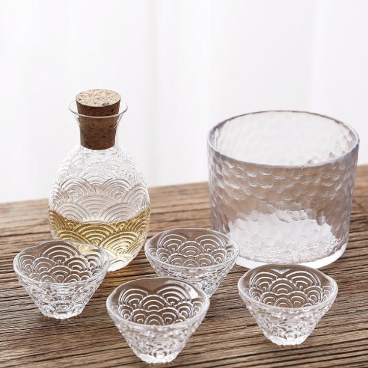 耐熱ガラス 熱燗 燗酒器 透明 6点 おちょこ 徳利 セット 酒器 ガラス酒