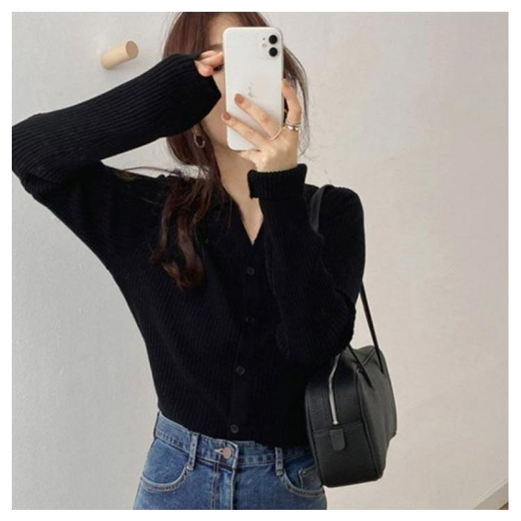 襟付き ニットカーディガン トップス レディース リブニット ニット