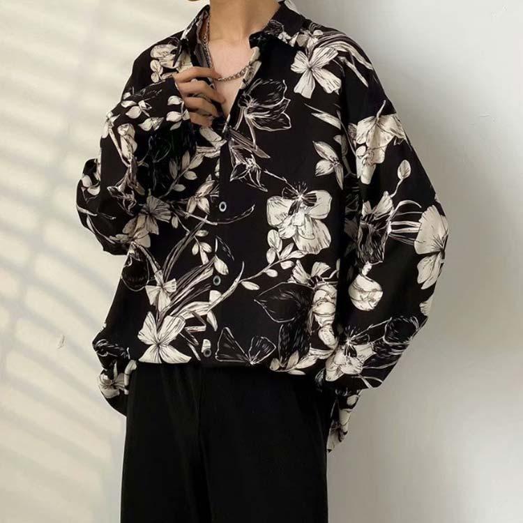 カジュアルシャツ 花柄 長袖 長袖シャツ 開襟シャツ 男女兼用 シャツ