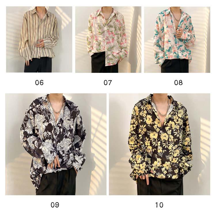 花柄 長袖シャツ カジュアルシャツ 花柄 長袖 長袖シャツ 開襟シャツ 男女兼用 シャツ