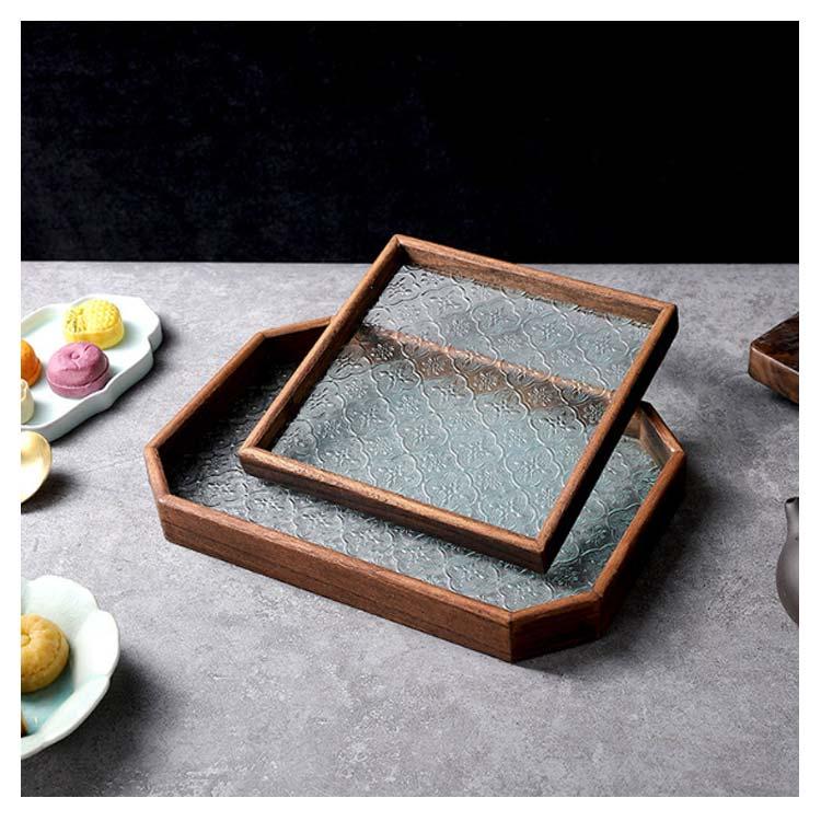 トレー 花海棠柄 盛器 ガラス皿 コースター 8サイズ トレイ ガラス