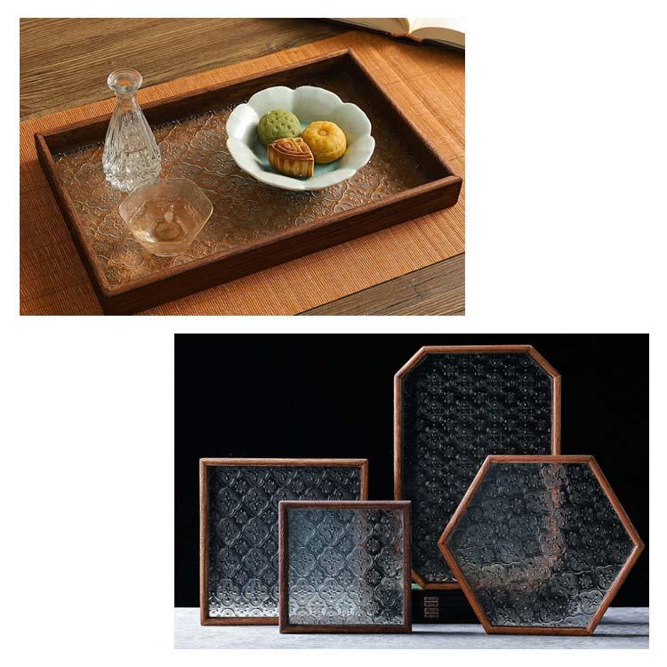 トレー 花海棠柄 盛器 ガラス皿 コースター 8サイズ トレイ ガラス