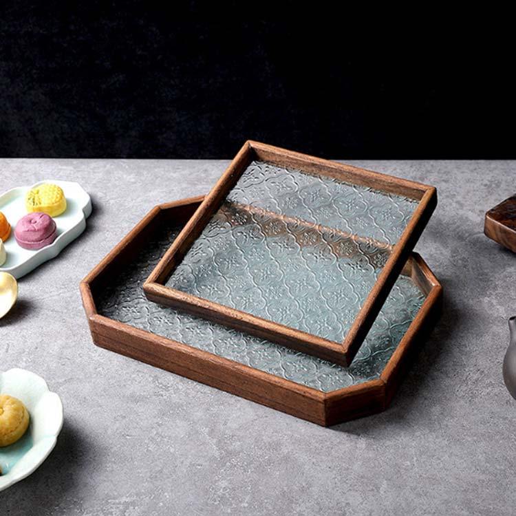 トレー 花海棠柄 盛器 ガラス皿 コースター 8サイズ トレイ ガラス