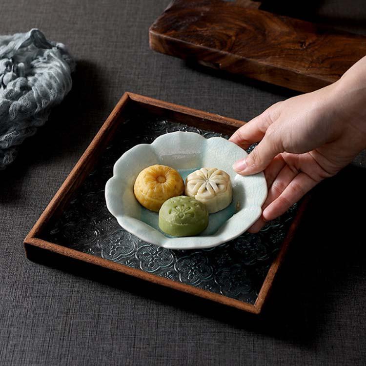 トレー 花海棠柄 盛器 ガラス皿 コースター 8サイズ トレイ ガラス