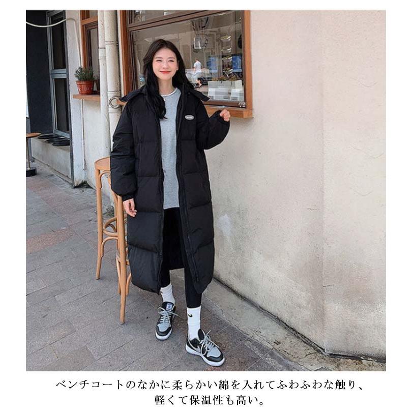 ベンチコート レディース ダウンコート フード付き 着痩せ 膝下 ロング