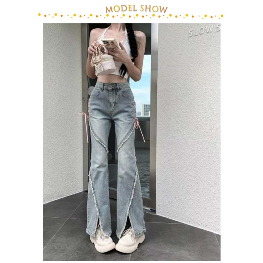 レースアップ フレアデニム ブーツカットデニム お兄系 v系 平成 y2k 00s【archive】フレアデニム ブーツカット ギミック Y2K お兄系/青