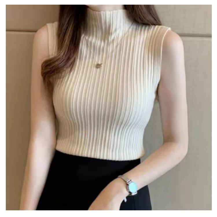 サマーニット ノースリーブ トップス レディース 夏 春 リブニット