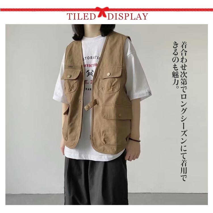 Vネック ポケット多数 修学 アウトドアベスト レイヤード ゆったり