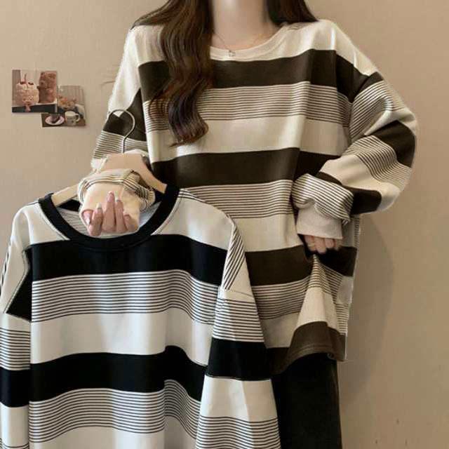 ロングtシャツ レディース ボーダー 長袖 Tシャツ ラウンドネック