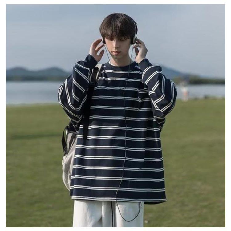 メンズ tシャツ 白 ボーダー インナー ロングTシャツ トップス
