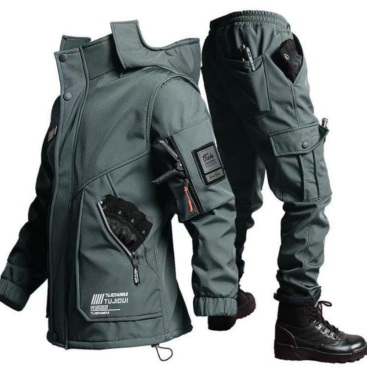 防寒 マウンテンパーカー 作業服 カーゴパンツ メンズ 上下セット